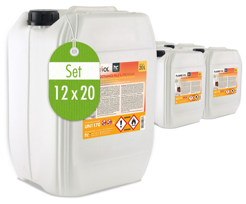 12x 20 L FLAMBIOL® Bioethanol 96,6% Premium für Produktbild 