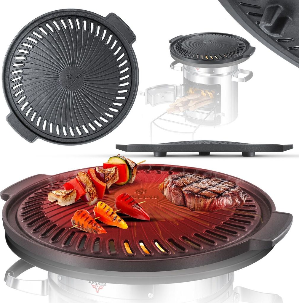 KESSER Grillplatte für Raketenofen, Grillplatte aus Gusseisen für Dutch Oven BBQ Rakete Holzofen Camping Campingkocher Campinggrill