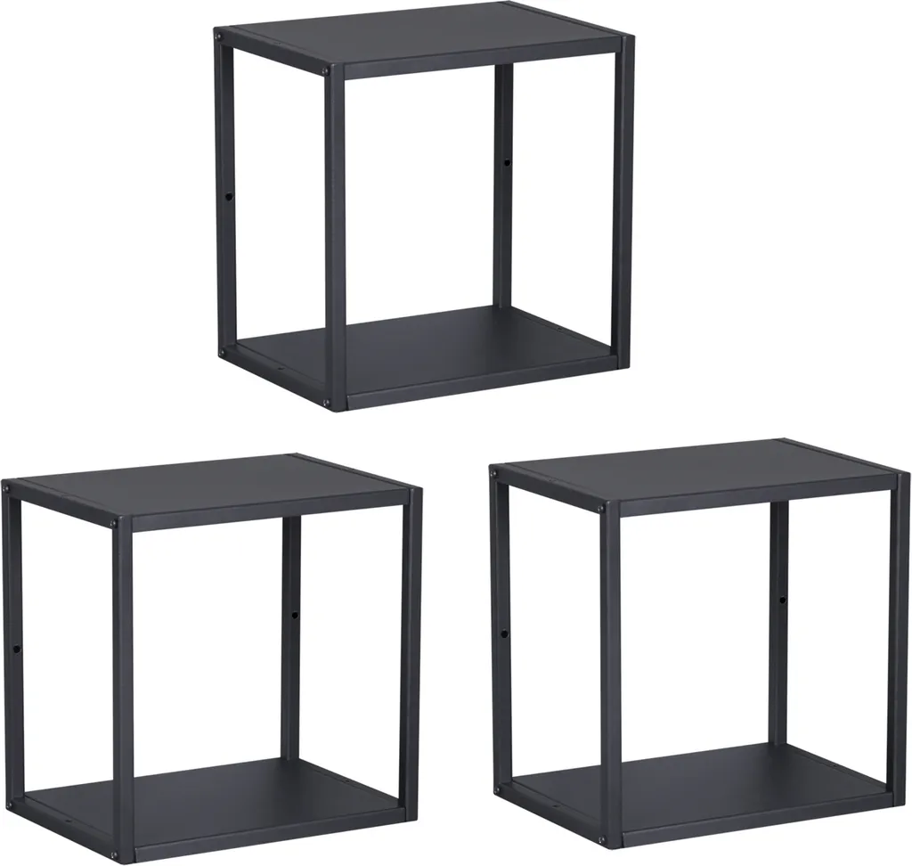 Etagère murale Nostened set de 3 carrés en acier noir style industriel