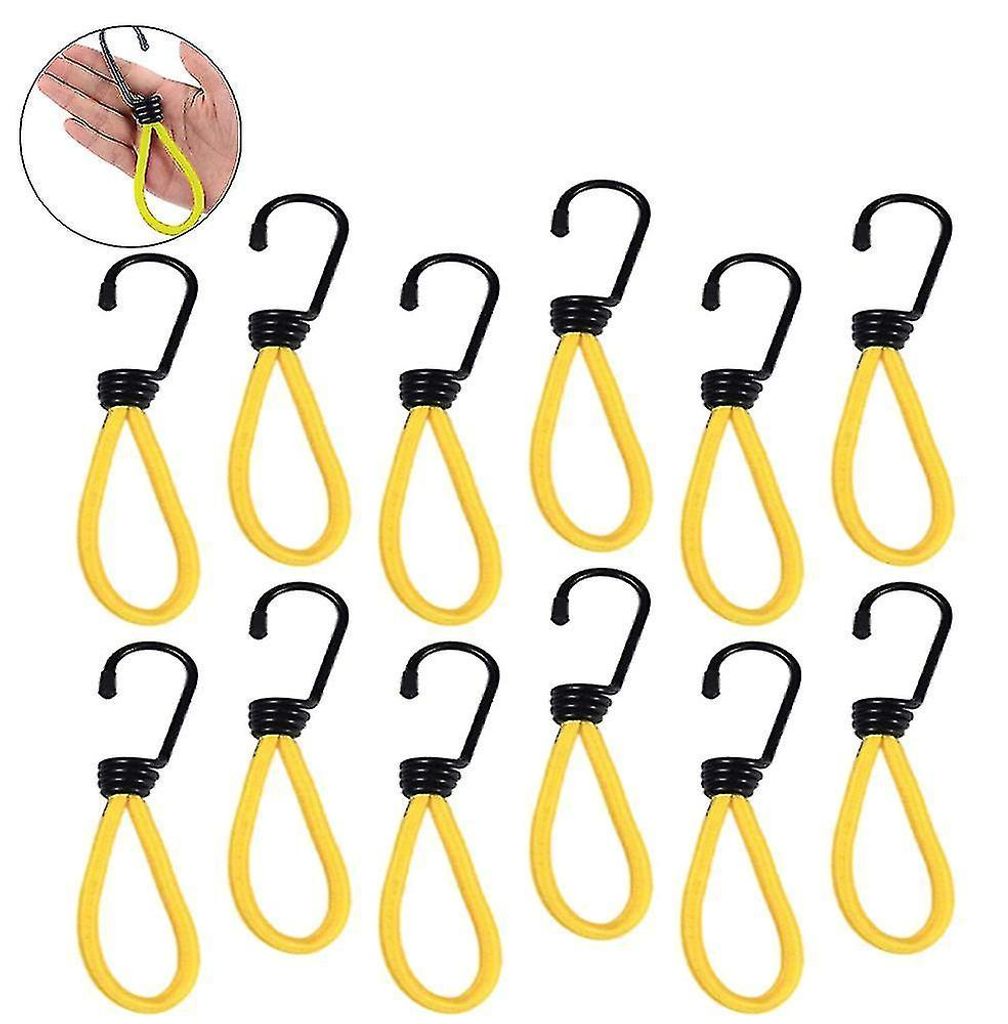 12 Stück 15 cm Bungee-Seilhaken, rostfrei lackiert, spiralförmig, gelb