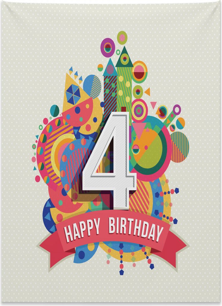 Abakuhaus Nummer Wandteppich, Vier Jahre alt bunt aus Weiches Mikrofaser Stoff Kein Verblassen Klare Farben Waschbar, 110 x 150 cm, Mehrfarbig