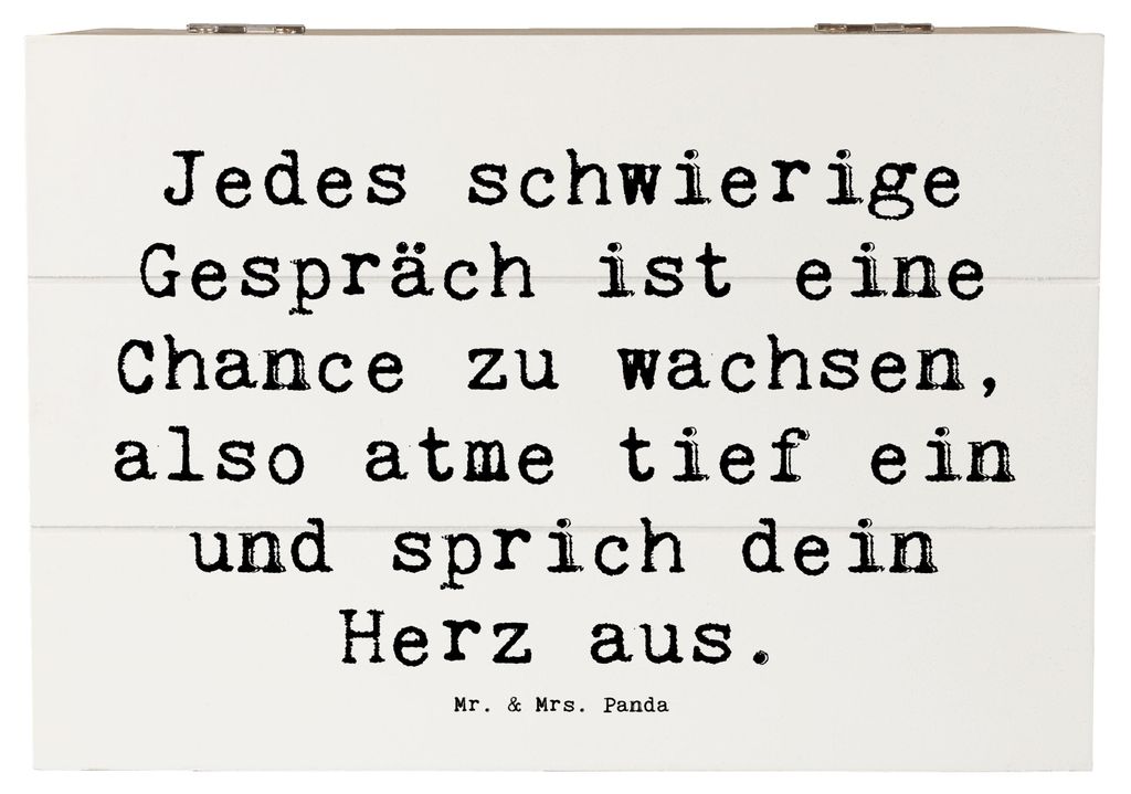 Mr. & Mrs. Panda Holzkiste Spruch Ein schwieriges Gespräch führen 22 x 15 cm - Weiß - Geschenk, Vertrauem, Zuversicht, mutig sein, Vertrauen, Ch...
