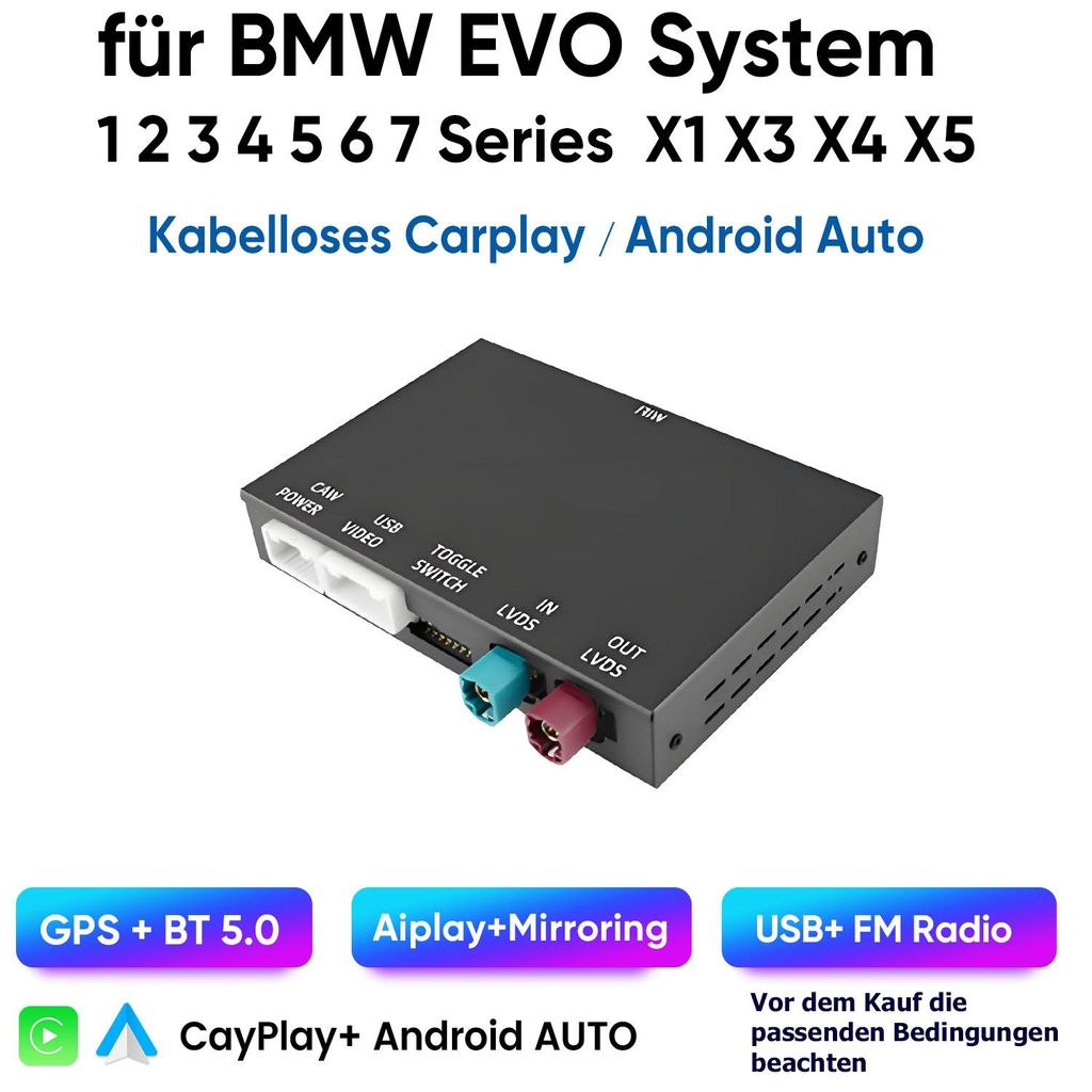 Hexinex Kabelloses CarPlay Android Auto Interface Kompatibel mit BMW Mini EVO System (1 2 3 4 5 6 7 Serie X1 X3 X4 X5)