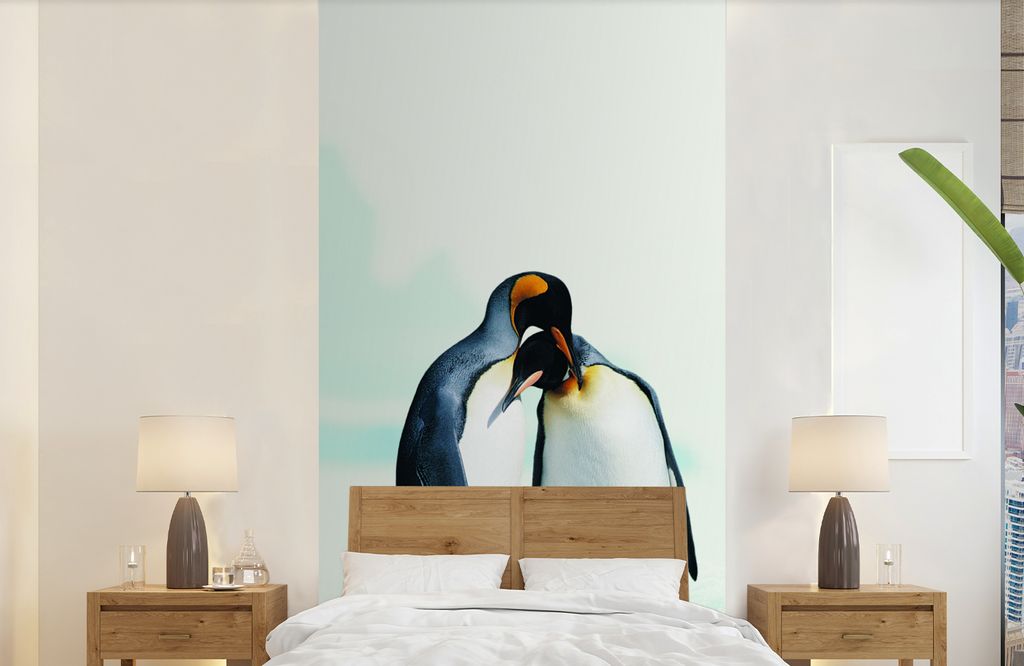 MuchoWow Fototapete für Wohnzimmer oder Schlafzimmer Wandtapete Vinyl Motivtapete Pinguine - Schnee - Familie - 120x240 cm - Hintergrundbild