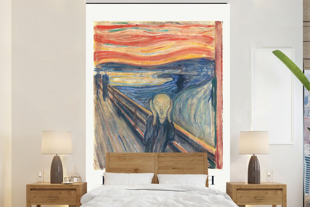 MuchoWow Fototapete für Wohnzimmer oder Schlafzimmer Wandtapete Vinyl Motivtapete Malerei - Schrei - Munch - Alte Meister - Kunst - 195x300 cm -...