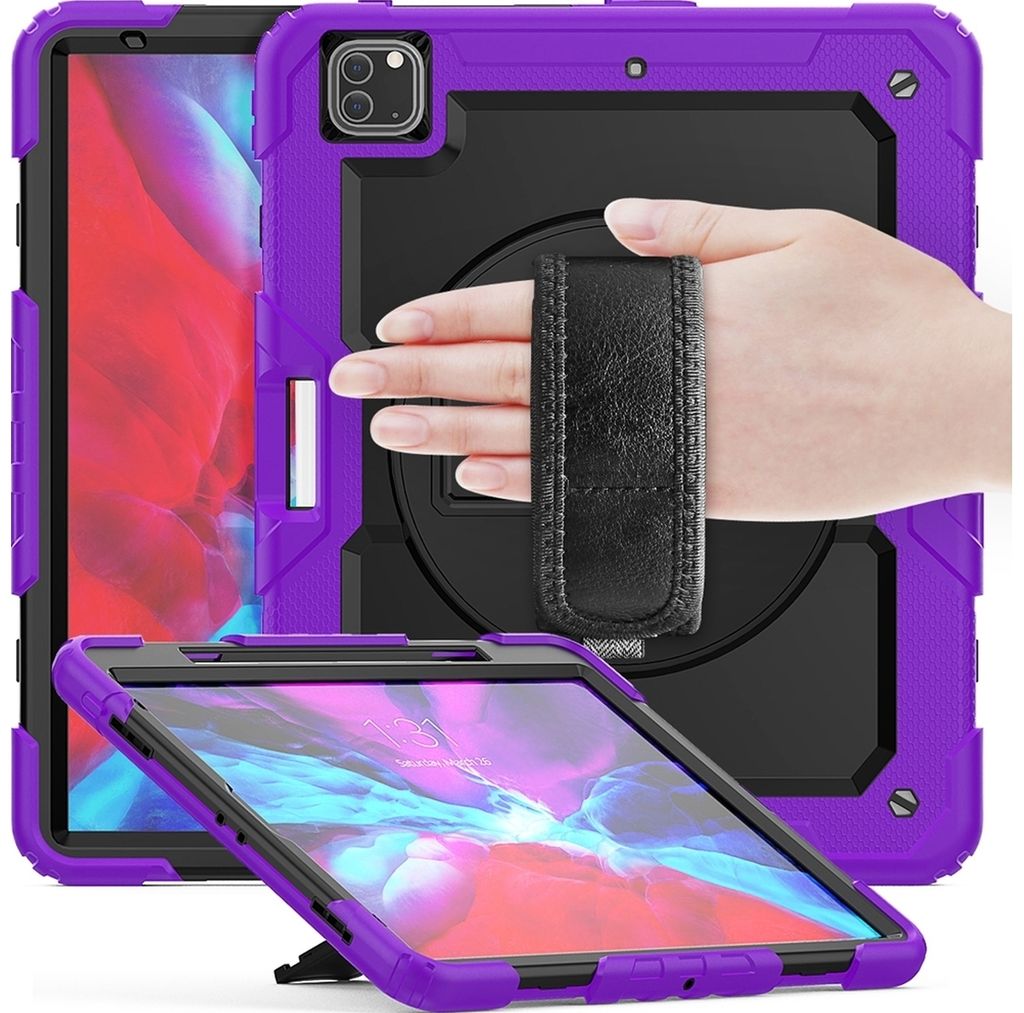 Mobigear SureGrip Xtreme iPad Air 13 Zoll (2026) Hülle Kunststoff,Silikon Backcover + Stifthalter + Schulterträger + Ständer - Lila