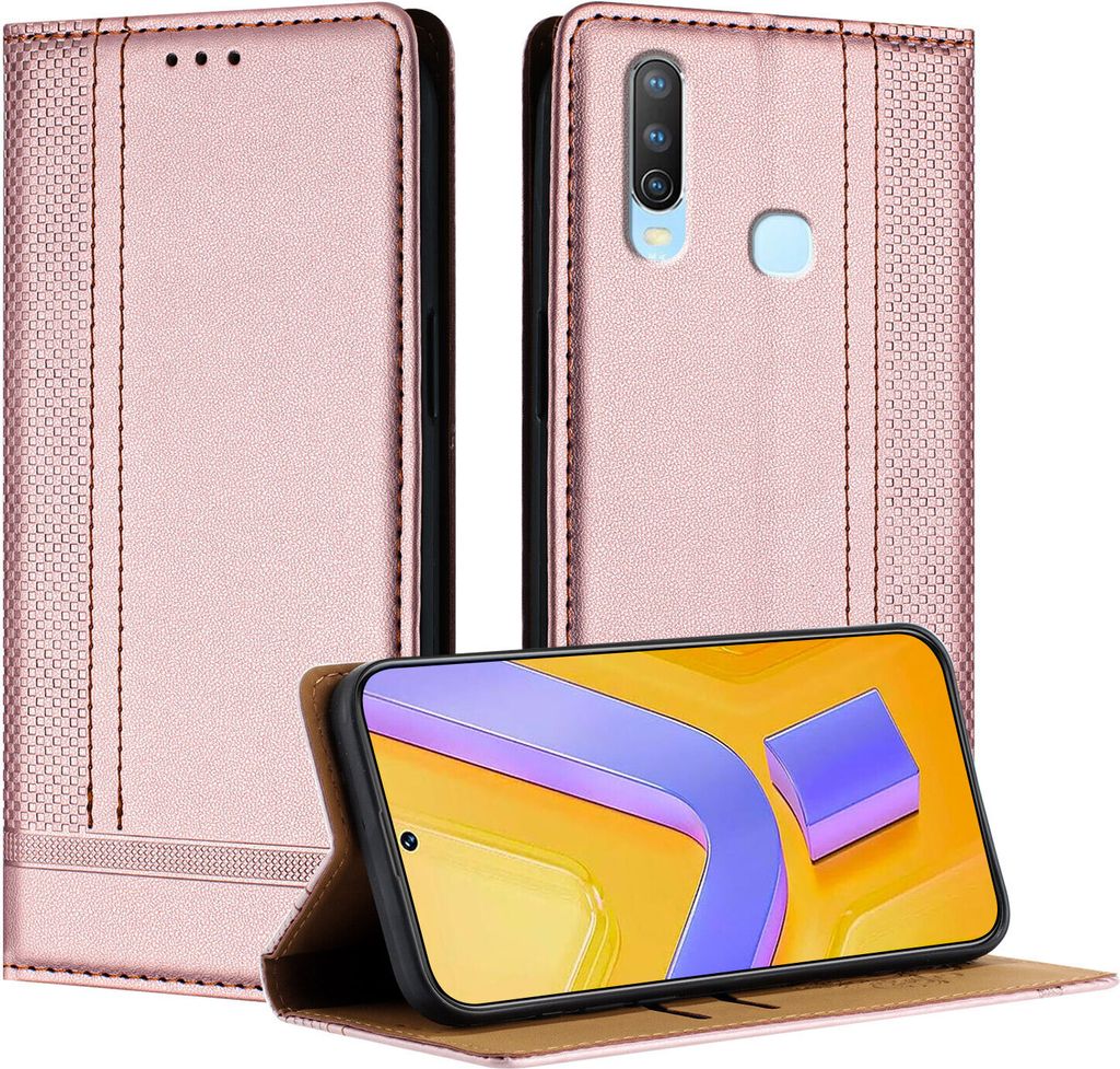 Handyhülle für Vivo Y17 Leder Flip Klappbare Schutzhülle mit Standfunktion Pink
