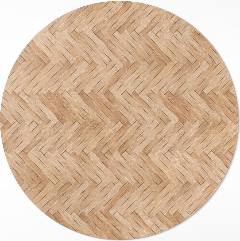 Schönes Fischgrätenparkett aus Holz – Vinyl Fußmatte – Ø 150cm – Rutschfest – Pflegeleicht & Langlebig