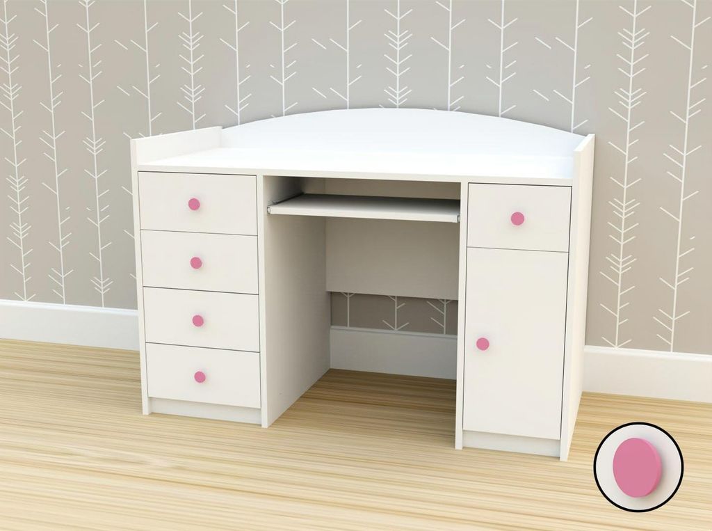 Happy Babies Schreibtisch - Weiß Kinder Computertisch mit Schubladen, Klein & Bürotisch für Jugendzimmer und Office, Kinderschreibtische 125x89x...