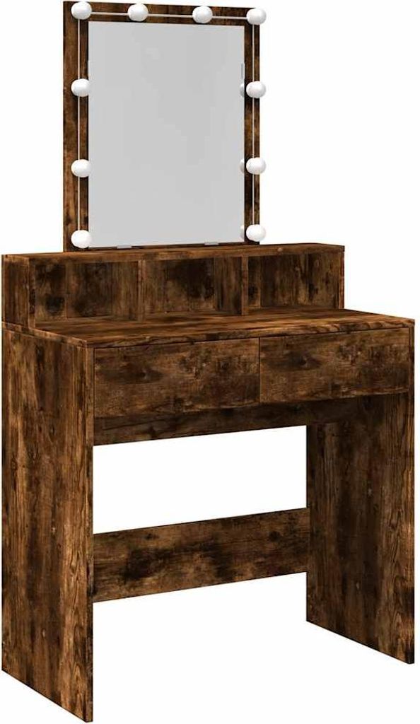vidaXL Schminktisch mit LED-Beleuchtung Räuchereiche 80x41x144,5 cm