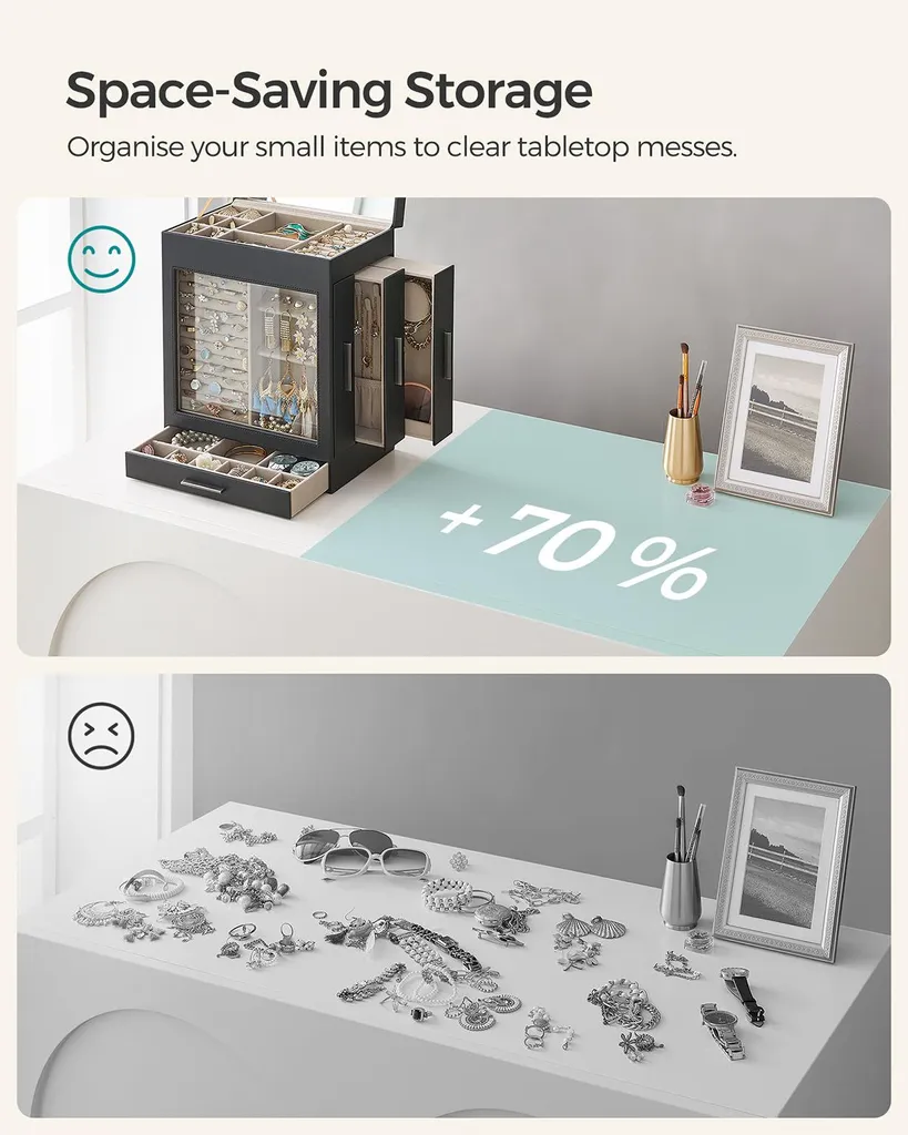 Rangement moderne pour bijoux - Coffret graphite et verre Noir-Argent