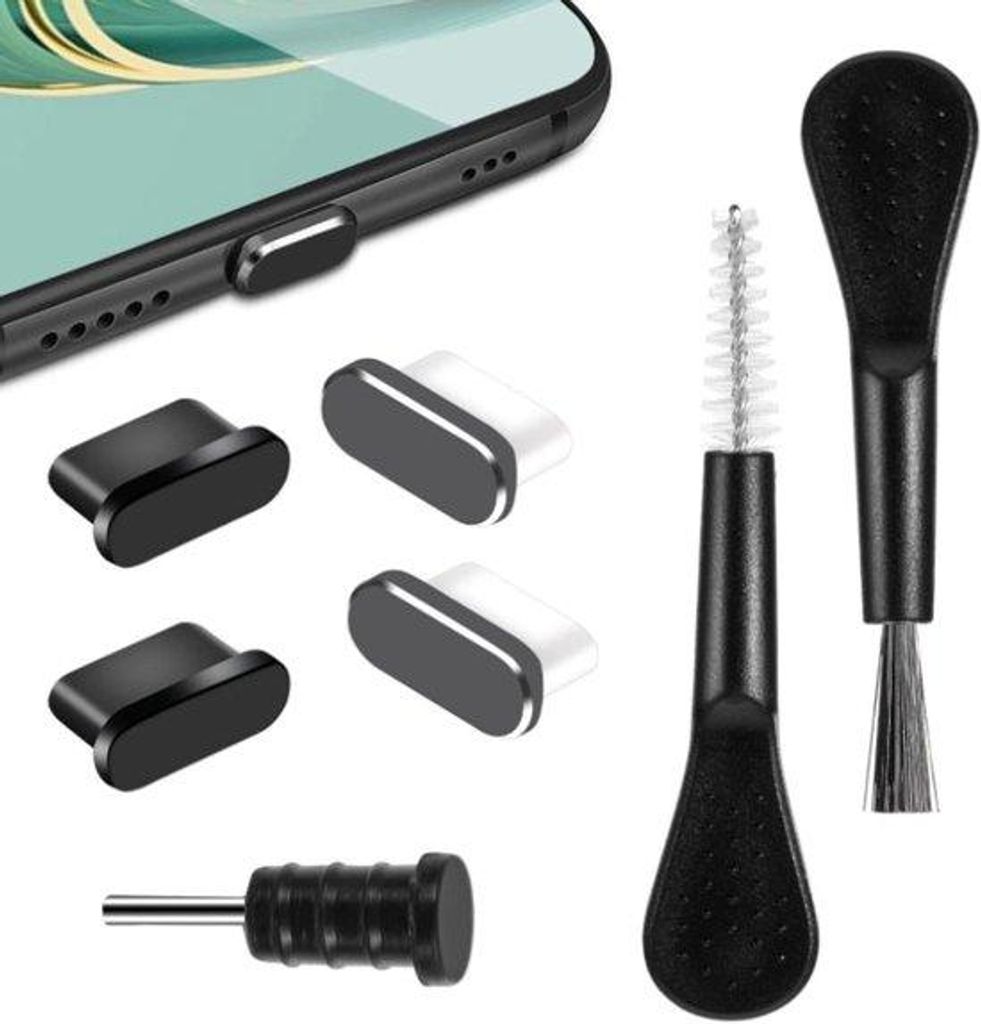 USB-C-Staubfresser & Reinigungssatz - 7 Stück - Aluminium & Silikon - Anti-Staubfresser für iPhone - USB-C-Ladehülle - Handy-Accessoires
