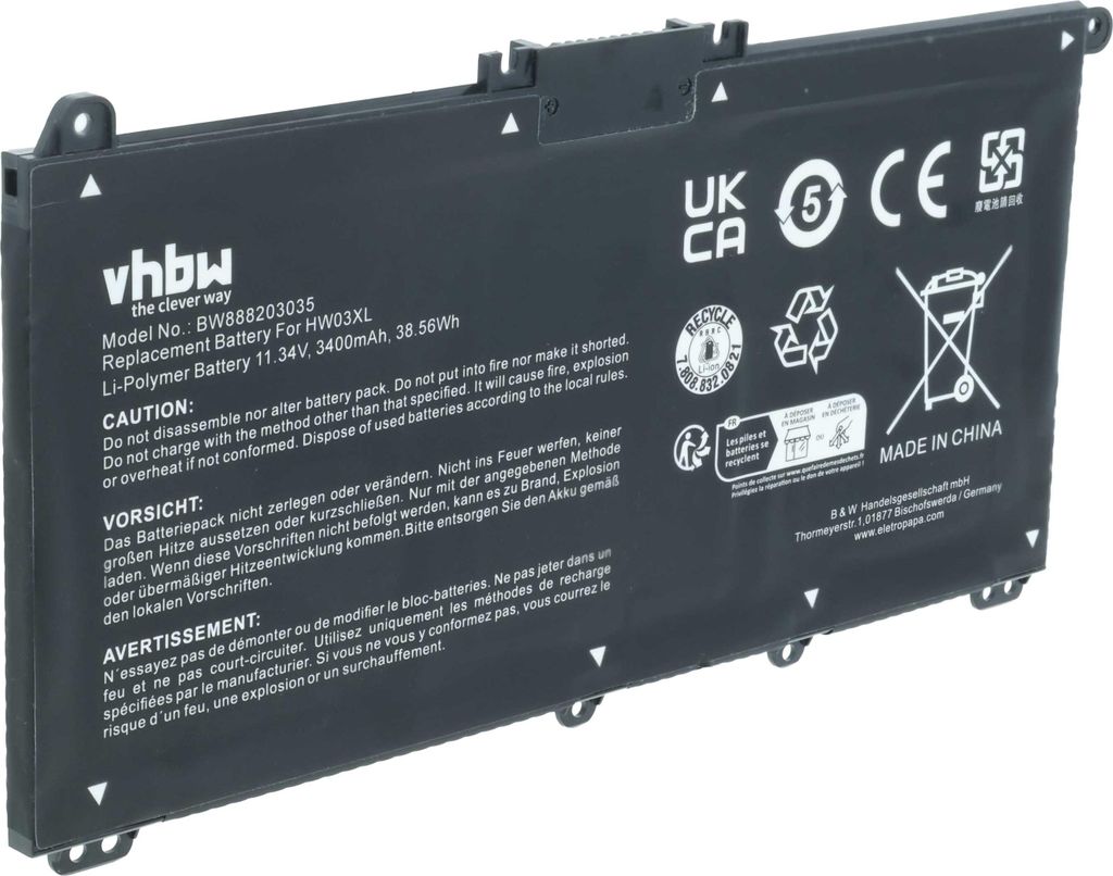 vhbw Akku Ersatz für HP L97300-005, L96887-AC1 für Notebook (3400 mAh, 11,34 V, Li-Polymer)