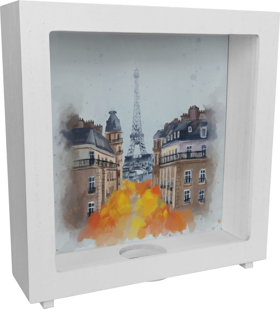 Eiffelturm in Paris Rahmen Spardose aus Holz in Wasserfarbenoptik