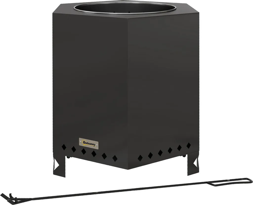 Fortuna Lai Brasero de Table sans Fumée en Métal Noir avec Tisonnier