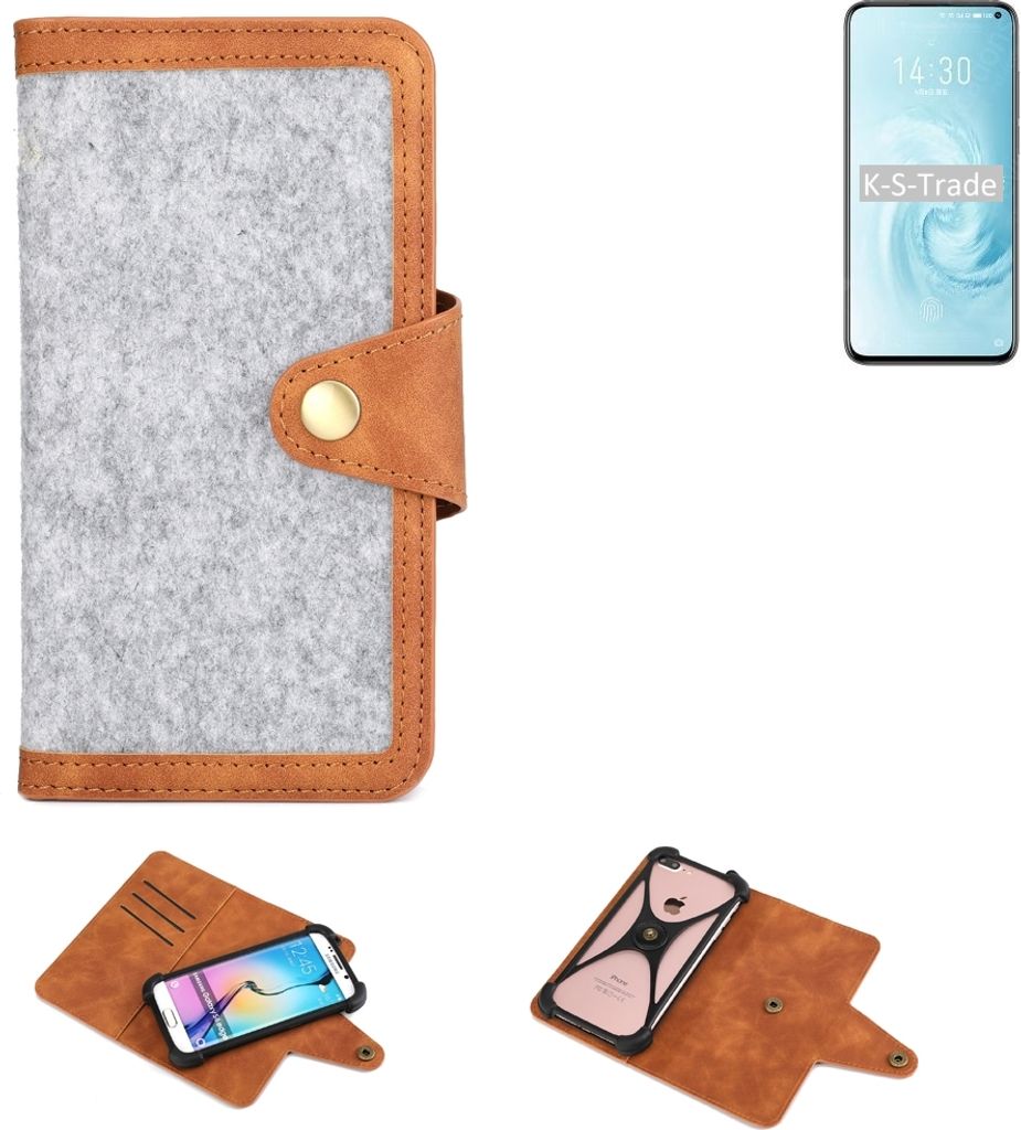 K-S-Trade Handyhülle kompatibel mit Meizu 17 Schutzhülle Filz-Hülle Kunst-Leder hellgrau braun (1x)