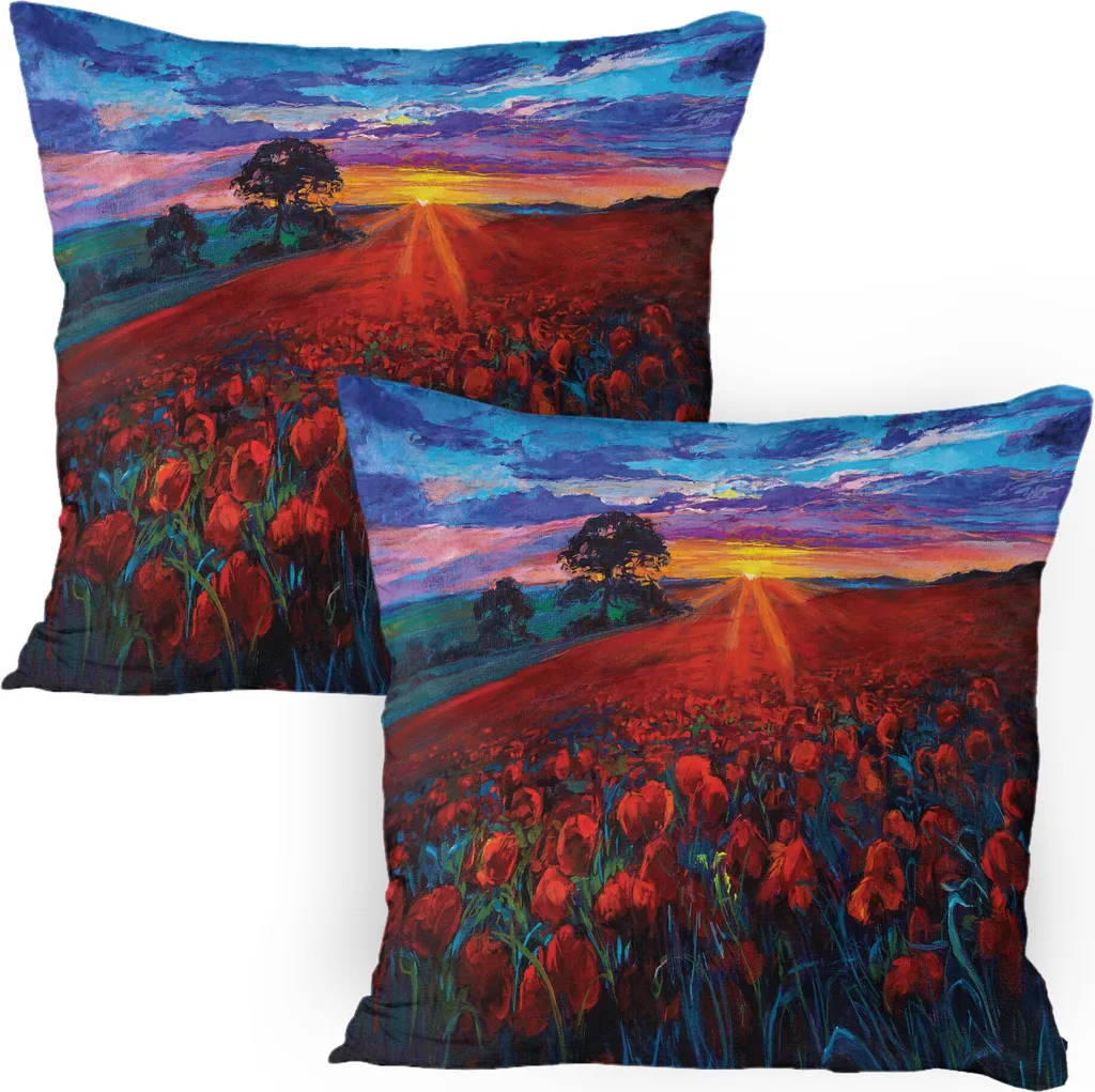 Offerta Set 2 Fodere Cuscini ABAKUHAUS 80x80 Land Papaveri