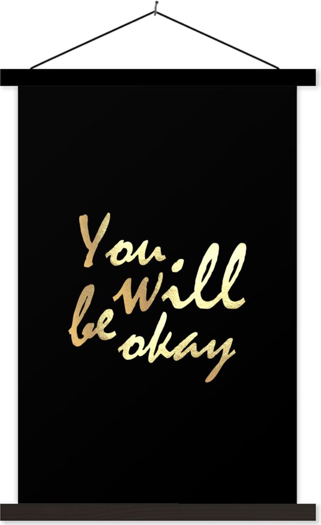 MuchoWow Textilposter Zitat - Motivation - Gold - Schwarz 120x180 cm mit schwarzem Rahmen - Fotos
