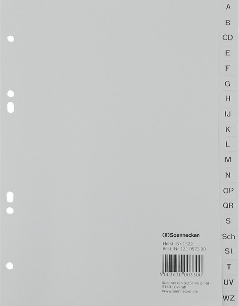 Soennecken Register 1522 DIN A5 A-Z volle Höhe PP grau Produktbild 