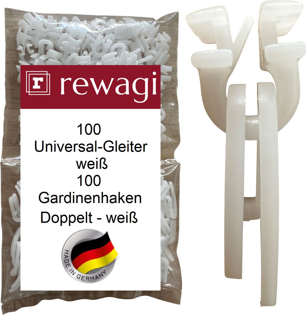 rewagi® 100 Gleiter GON + 100 doppelte Gardinenhaken weiß Produktbild 