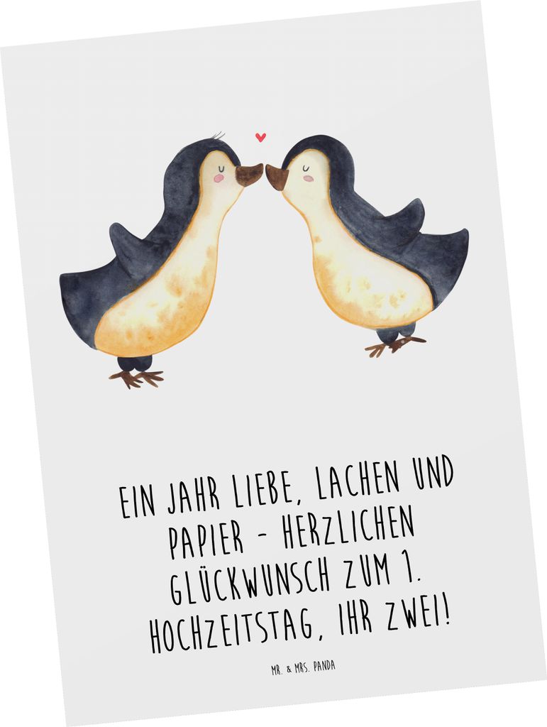 Mr. & Mrs. Panda Postkarte 1. Hochzeitstag Papierhochzeit - Weiß - Geschenk, Postkarten, Heiraten, Ansichtskarten, Ehejubiläum, Heirat, Liebesfei...