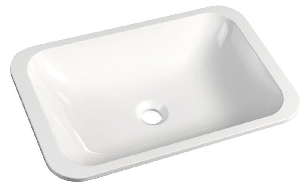Sapho KAMA wastafel van composietmarmer, 50x26 cm, wit Productafbeelding 