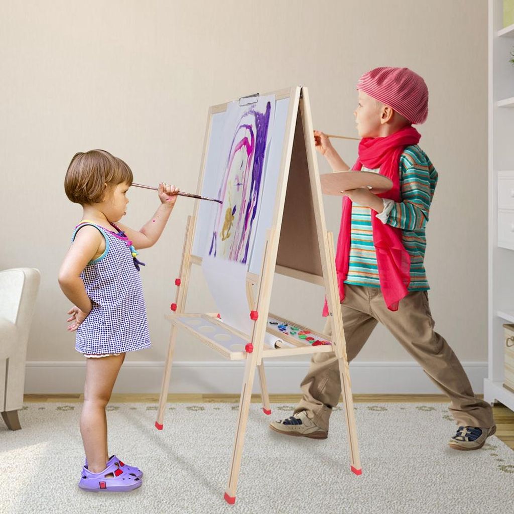 AllinOne Kinder-Malstaffelei aus Holz mit Papierrolle und Malzubehör, 55 x 55 x 136 cm