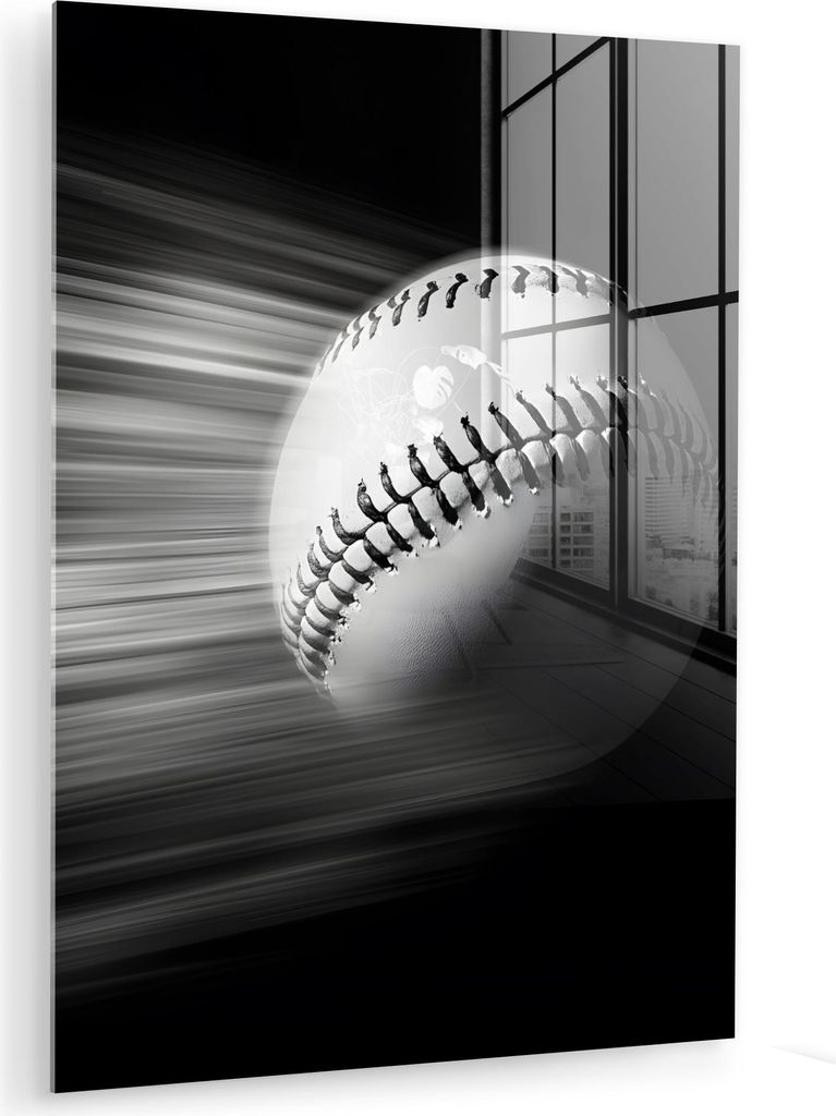 MuchoWow Glasbilder - Bilder auf Wandbild - Foto auf Glas Baseball - Weiß - Fliegen 30x40 cm Wanddekoration aus Glas - Acrylglasbild - Acrylbilder...