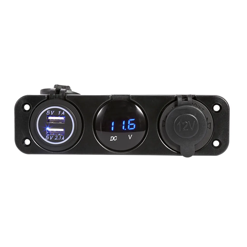 Pannello 3 Fori 12V con Doppia USB e Voltmetro per Camper e Barche - 2