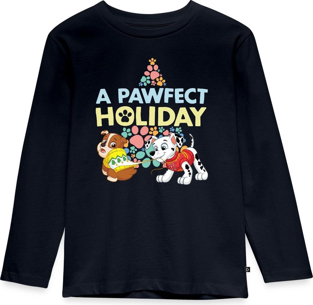 Spreadshirt Paw Patrol Rubble & Marshall Weihnachts-Design Kinder Premium Langarmshirt, 110/116 (4 Jahre), Navy