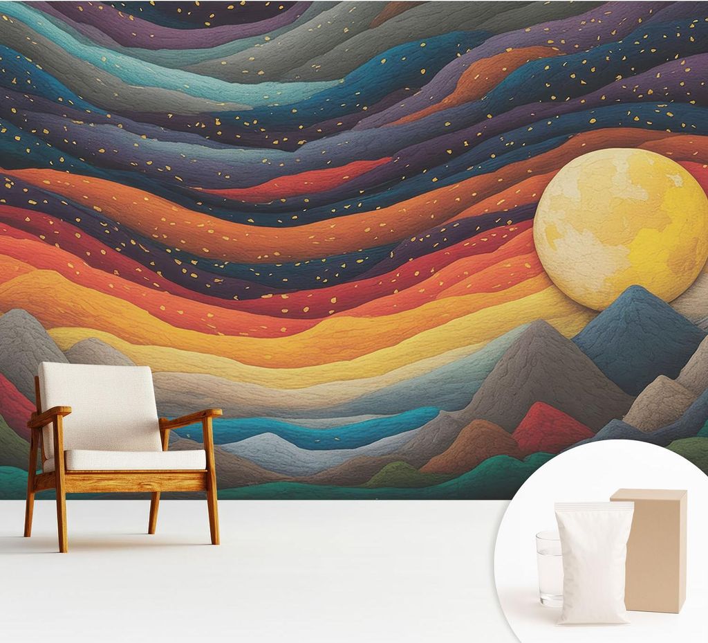 Fototapete - 312x219 cm - Tapete - Wandtapete - Wandbilder - Dekofolie - Tapete Folie - Wand - Dekoration - Wohnzimmer - Farbenfrohe Berge