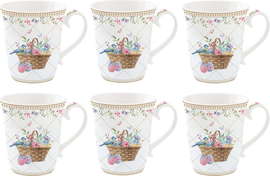 6er Set Becher, Tassen SPRING BLOOM Hasen und Blumen 275ml Porzellan Easy Life