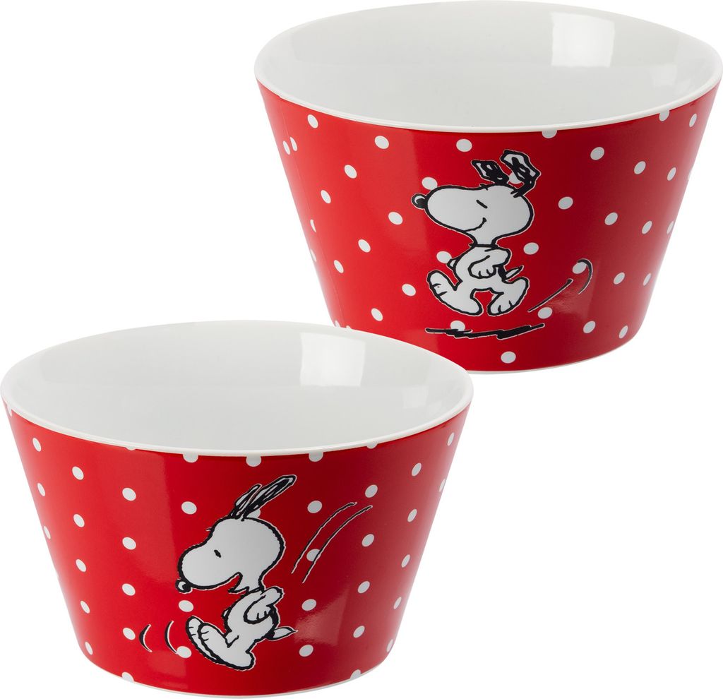 The Peanuts Schüssel Snoopy - Müslischale Schale Rot mit Punkten Porzellan 500ml