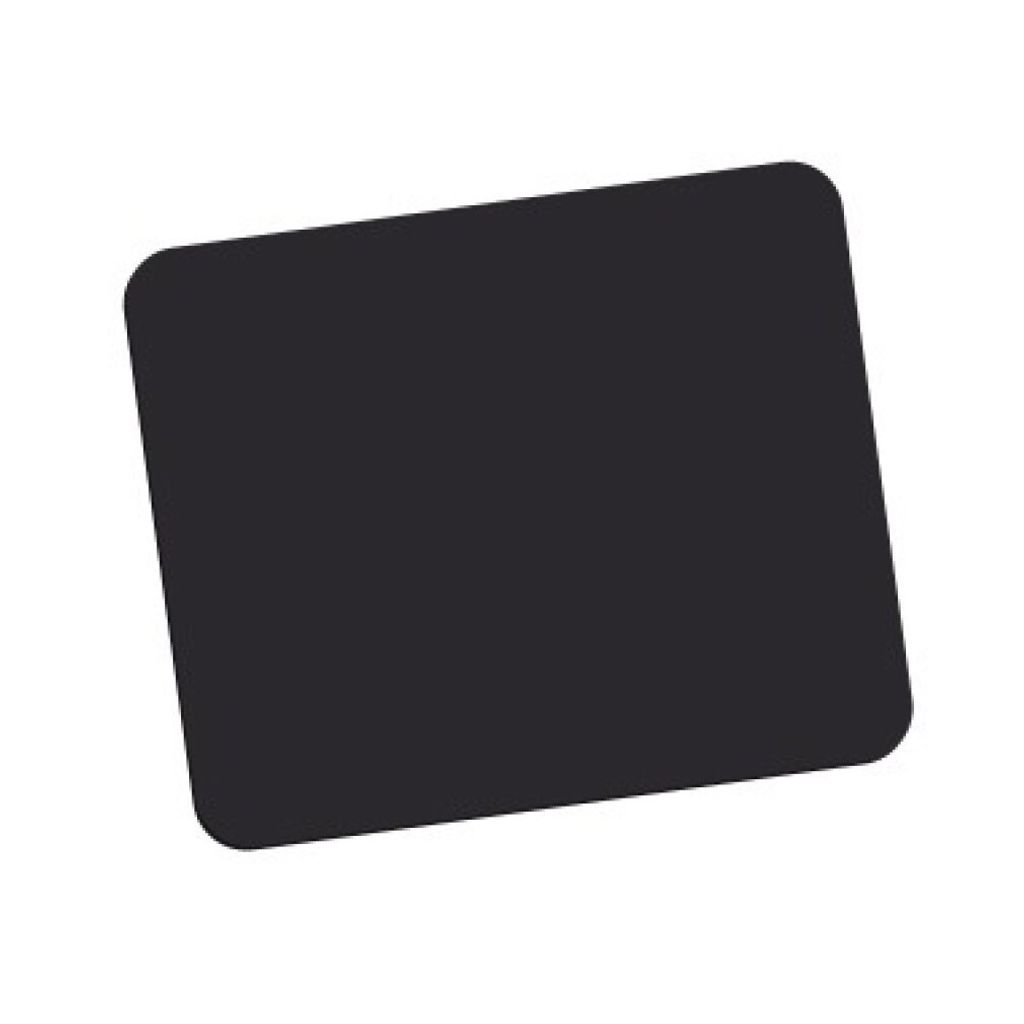 A black mouse pad with rounded corners is shown against a white background.