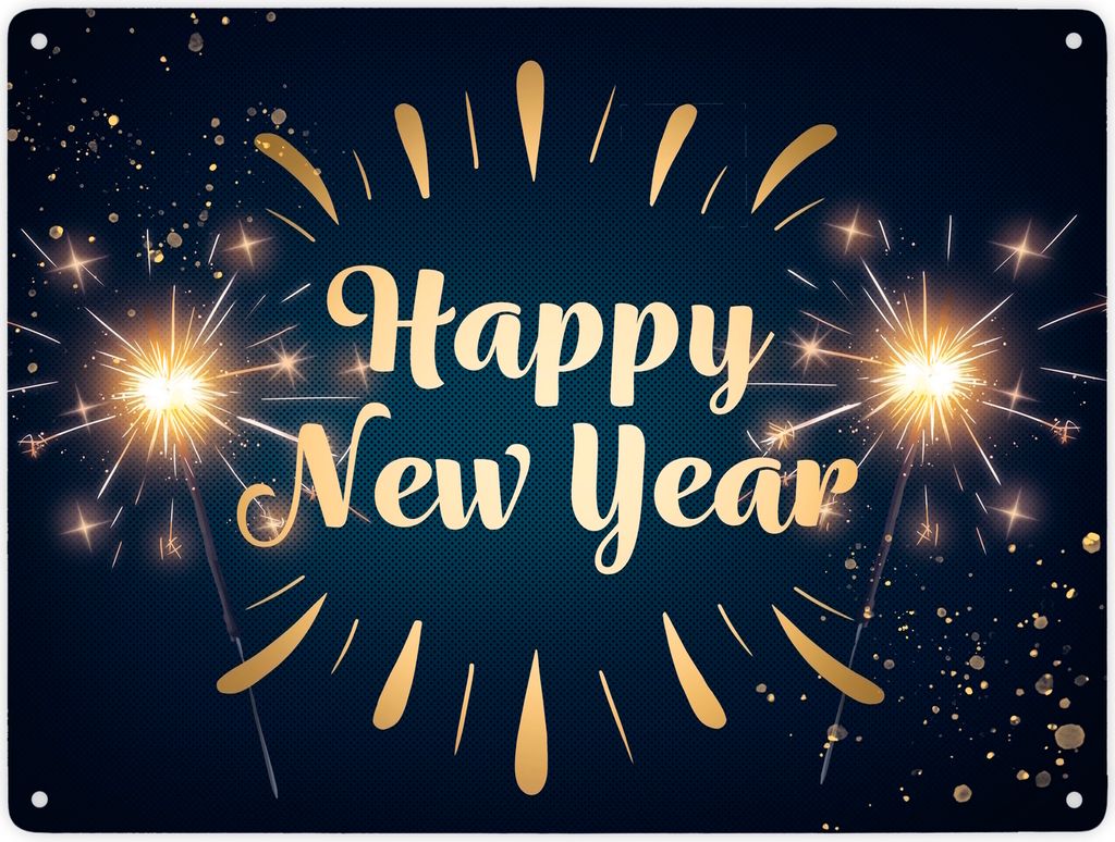 Wunderkerzen Happy New Year Metallschild XXL in 28x38 cm