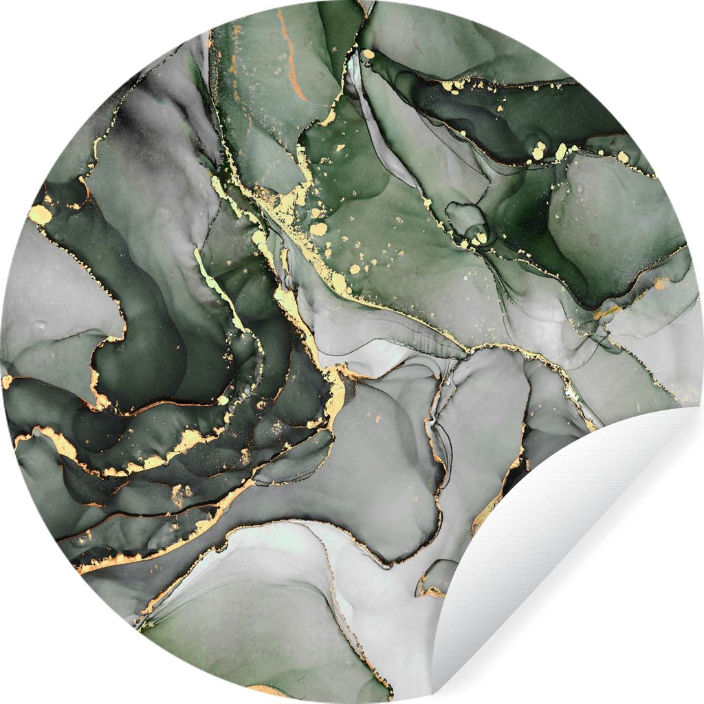 MuchoWow Runde Wandtattoo - Wandsticker Tapete Aufkleber Luxus - Marmor - Grün Ø 100 cm Selbstklebend und Repositionierbar - Wandaufkleber - Kr...
