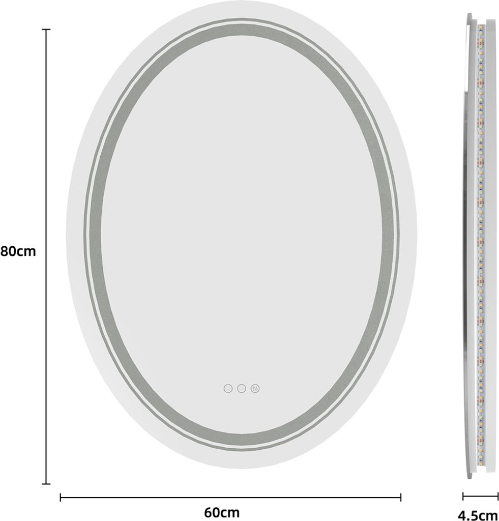 WISFOR LED koupelnové zrcadlo kulaté 60×80 cm nástěnné Obrázek produktu 7