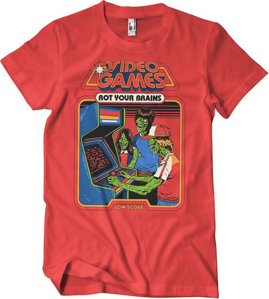 Video Games Rot Your Brains T-Shirt - Large - Red
