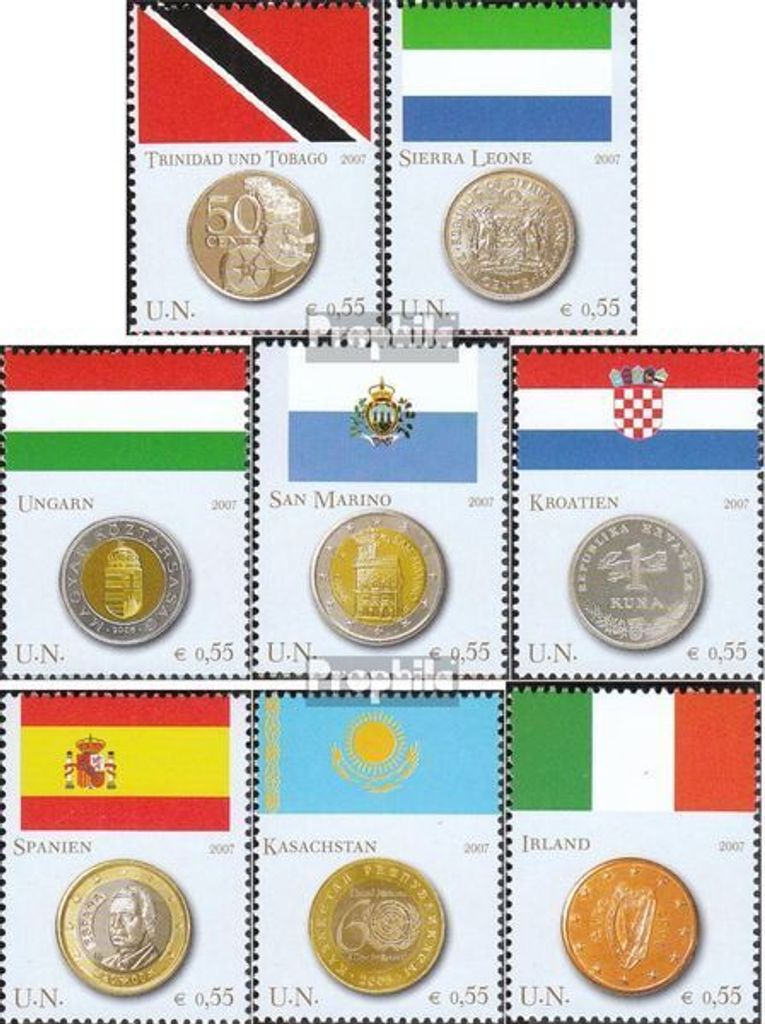 Briefmarken UNO - Wien 2007 Mi 489-496 (kompl.Ausg.) gestempelt Flaggen und Münzen