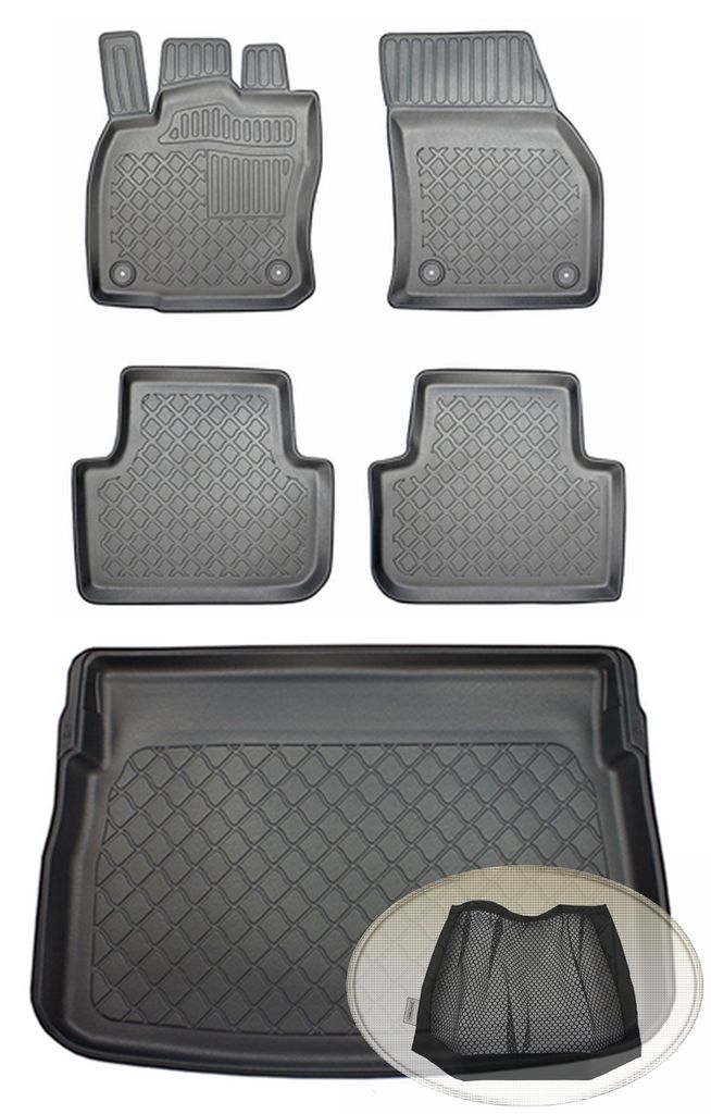 SET Kofferraumwanne Gummifußmatten für VW Volkswagen Golf Sportsvan Van Kombi 5-türer 2014- für erhöhte Ladefläche (gerade Ladekante) und ver...