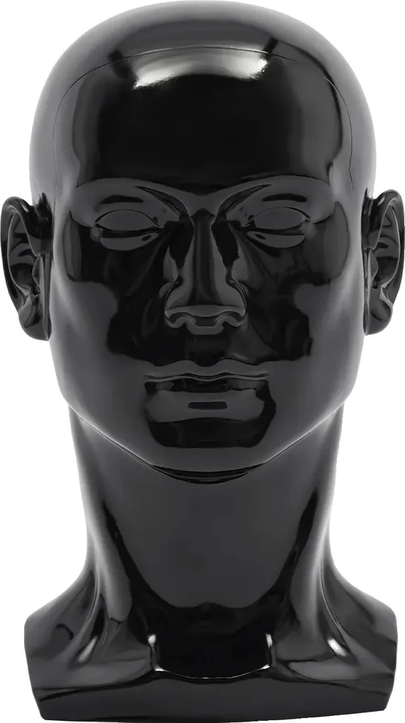 Mannequin de tête masculin léger en PVC noir incassable - Hauteur 30cm