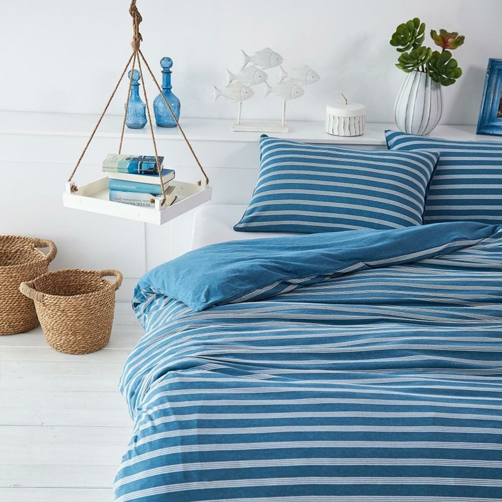 Bettwaren-Shop Melange Streifen Bettwäsche Doubleface 135x200 cm + 80x80 cm petrol