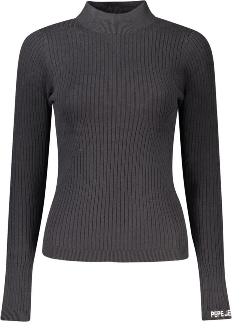 Schwarzer langärmeliger Pullover für Damen mit hohem Kragen