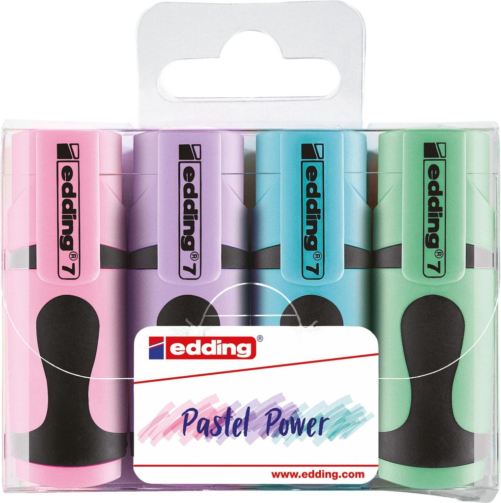 edding 7 Mini Textmarker Set - Pastell-Farben - 4 highlighter pens - Keilspitze 1-3 mm - Textmarker klein in trendigen Farben - für Bullet Journal...
