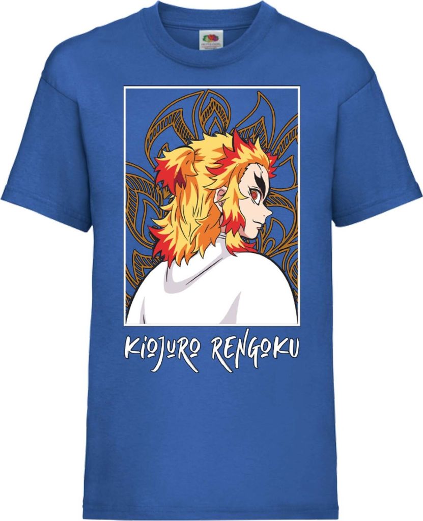 Kinder T-Shirt Demon Anime Slayer Kyojuro Rengoku 03 Scorching Sun, 9-11 Jahr - 140 / Blau