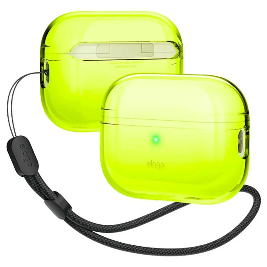 Custodia trasparente Elago con cordino in nylon per AirPods Pro 2 giallo neon