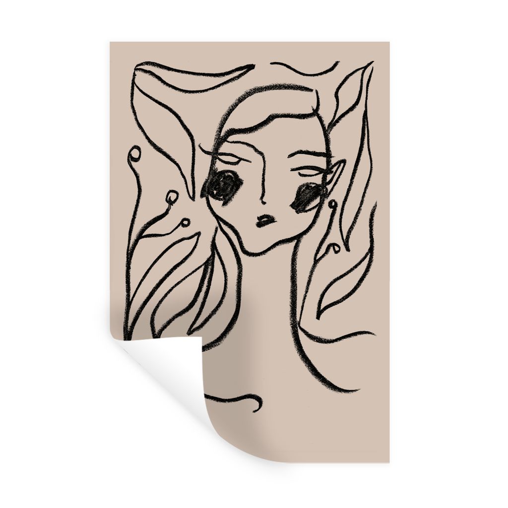 MuchoWow Wandtattoo Wandsticker Wandaufkleber Strichzeichnung - Pastell - Schwarz - Porträt 20x30 cm Selbstklebend und Repositionierbar - Sticke...