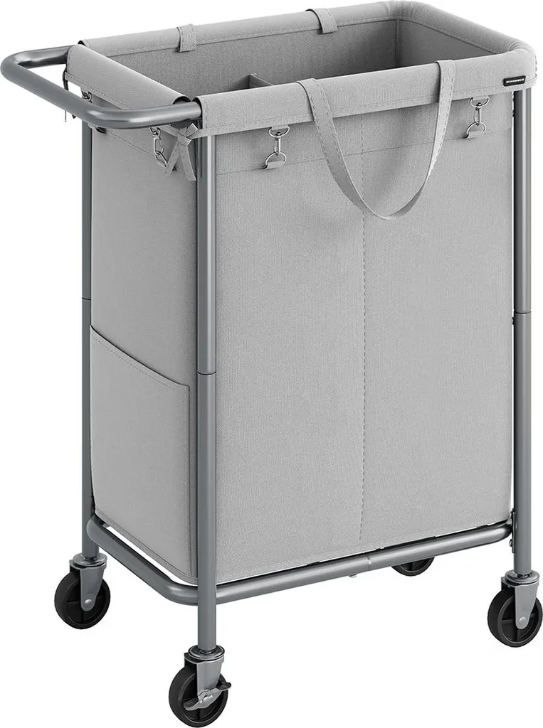 Panier à linge double 140L avec poignées pratiques gris tourterelle