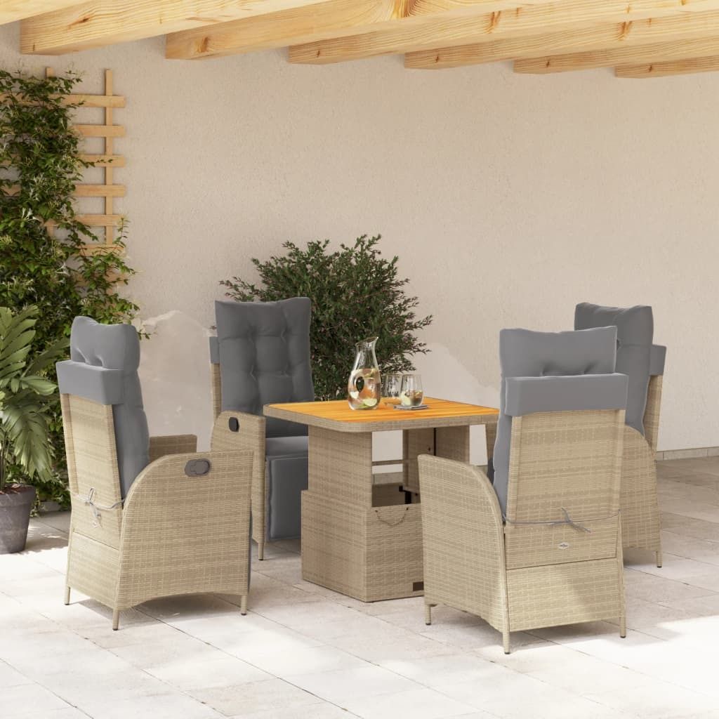 Maison Exclusive - 5-tlg. Garten-Essgruppe mit Kissen Beige Poly Rattan
