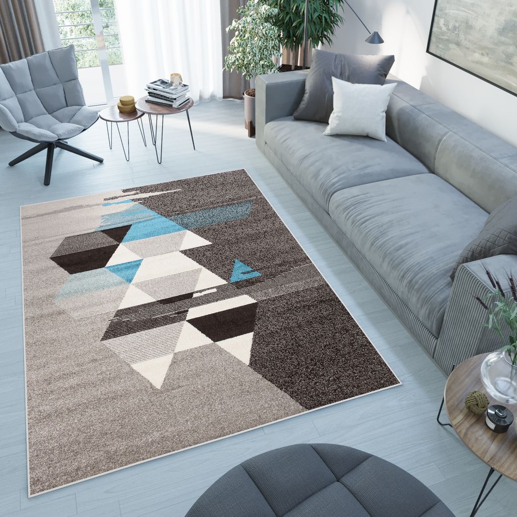 Teppich Wohnzimmer Schlafzimmer Kurzflor Modern Meliert Design Grau Blau 300 x 400 cm